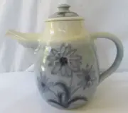 RARE NANCY BISHOP STUDIO POTTERY BLUE FLOWER COFFEE POT