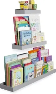 Wallniture Philly Floating Shelves for Wall, Wood Tray Kids' Bookshelf Grey Toys