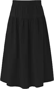 [Kukume] Girls Casual Elastic High Waist Maxi Skirt A-Line Long Swing Linen Skirt with Pockets for 4-13 Years