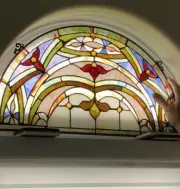 24" Tiffany Style Stained Glass Victorian Semi Circle Window Panel Suncatcher