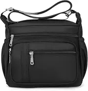 [F.FETIVIN] Women Floral Shoulder Handbag Roomy Multiple Pockets Bag Ladies Crossbody Lightweight Nylon Travel Purses