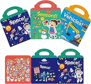 Reusable Sticker Book for Kids, 3 Sets Fun Travel Stickers Toddler Education Learning Toys Age 2-4, Birthday Gifts for Teens Girls Boys Age 2 3 4 5 Year Old - Seasons, Vehicles, Space