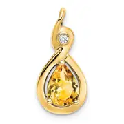 14K Yellow Gold Pear Citrine and Real Diamond Pendant