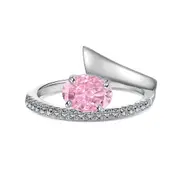 ANYCO Ring Cross Pear Oval Shaped Pink CZ 8A 1ct Stone Sparkling 925 Sterling Silver Rhodium Platted Rings For Women