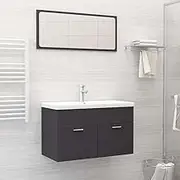 2 Piece Modern Grey Bathroom Furniture Set with Engineered Wood Sink Cabinet and Acrylic Mirror, Wall-Mounted Design, 80 cm Vanity