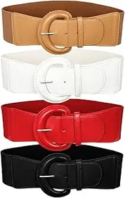 [Tagaremuser] 4 Pieces Ladies Stretchy Belts Retro Waist Belts Wide Elastic Belts for Women Girls Dress, 4 colors, Multi, One Size