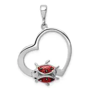 Sterling Silver Rhodium-Plated Heart With Enameled Ladybug Pendant