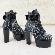 Torment 51 Black Chunky Heel Platform Goth Punk Ankle Boots Coffin Web Design NY