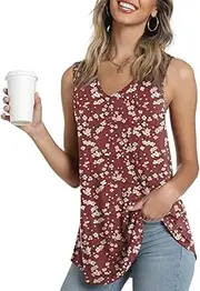 [POPYOUNG] Womens Summer Sleeveless Shirt with Leggings V-Neck Flowy Tank Top Casual Loose Blouse