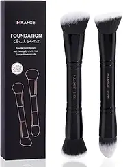 MAANGE Makeup Brushes Set 2PCS Foundation Makeup Brush for Use with Cream, Powder, Blush, Liquid Foundation Synthetic Cosmetic Tools Brushes Set Double Ended Makeup Brushes (Black)