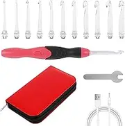 UKQRRTC Lighted Crochet Hooks Set, Portable Crochet Needles, Adjustable Light Up Crochet Hooks, Rechargeable Crochet Hook for Craft Supplies (Style 2)