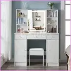 Vanity Dressing Table w/ LED Lighted Mirror and Stool White Makeup Desk 3 Drawer