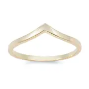 Women Sterling Silver 14K Gold Plated Plain Band Stackable V Shaped Ring