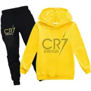 2 PCS Cristiano Ronaldo Hoodie World Cup No.7 Christmas Gifts Soccer Star Hoodie and Blue Pant Set Girls Boys Hooded Sweatshirt Pullover Tops Kids ...