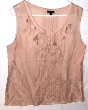 Talbots Women's sz 14 Peach Pink Sleeveless Top Shirt Silk Cotton Blouse Flower