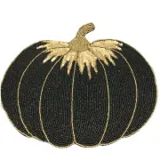 x6 Nicole Miller Halloween Beaded Pumpkin Placemat Set Black Gold Designer Decor