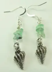 Fluorite Chip Earrings with Shell Handmade Jewelry Beach Ocean