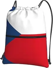 EdWal Flag Of The Czech Republic Print Drawstring Backpack Gym Bags Sports Bags With Zipper Pocket For Travel Beach, Black, One Size