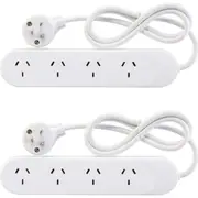 2x HPM 4-Way Outlet 2400W 10A 240V Powerboard 1m Power Cord 4 Outlets/Socket WHT