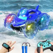 Amphibious RC Car with Lights for Kids 3-12 Year Old Gesture Hand Controlled Remote Control Boat 4WD 2.4 GHz Waterproof RC Stunt Car 360° Rotating Wat