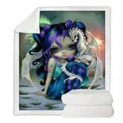 Beautiful Aurora Dragon Fairy and Frost Dragonling Throw Blanket