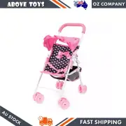 Bayer Buggy Doll Prams Strollers Pink & Black With Pink Bow Kids Pretend Toy
