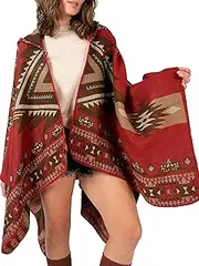 CATCHY & CRAFTY Poncho for Women Shawl Wrap Ruana Cardigan Hooded Cape Western Aztec