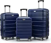 [swikiyi] 3pcs Luggage Set, Trolley Suitcase Hand Luggages Hard Case Shell, Expandable Spinner Suitcase, Travel Strap Bag Carry On Adult Kids Lightweight Roller, Blue (20" 24" 28")