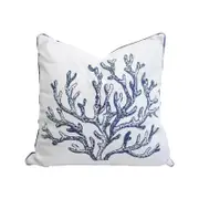 Coral Fringe 45cm Cushion Pillow Square - White/Blue