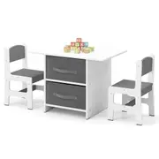 Giantex Kids Table & 2 Chairs Wooden Activity Set w/Fabric Storage Bins Drawing Study Desk