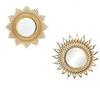 2 Pieces Retro Hanging Makeup Sun Shaped Mirror Bathroom Decoration Supplies