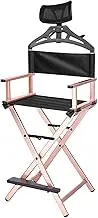 Folding Director Chair with Headrest, Portable Makeup Chair and Ottoman with Canvas Back, Aluminum Portable Chair for Outdoor, Beach, Office, Home,Silver,58x42.5x110cm