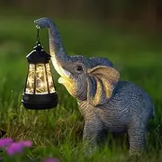 VISFLAIR Elephant Statue Solar Garden Decor, Solar Figurines Lights Garden Sculpture Decor, Yard Decorations Outdoor Solar Decoration for Outside, Elephant Gardening Gifts for Women