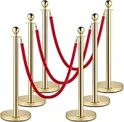 VEVOR Velvet Ropes and Posts, 1.5 m Red Rope, Stainless Steel Gold Stanchion with Ball Top, Red Crowd Control Barrier Used for Theaters, Party, Wedding, Exhibition, Ticket Offices Pack Sets (6)