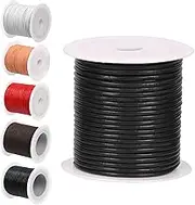Glarks 11 Yards x 2mm Round Leather String Cord, Soft and Smooth Jewelry Leather Rope for Necklaces Bracelets Making, Wrapping, Beading Craft and Shoelaces Replacement (Black)