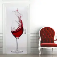 在飛比找蝦皮購物優惠-紙貼牆紙創意環保3D紅酒杯門貼創意門貼翻新自粘臥室牆PVC貼