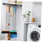 Pull Out Broom Holder With Adjustable Double Row Sliding 46cm/18.11inch Black