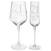 2pc Gibson Gifts 21 Birthday Crystal Wine & Champagne Glass Combo Set Clear