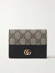 [Gucci] Gucci - Gg Marmont Petite Textured-leather And Printed Coated-canvas Wallet - Black - One size One size Black