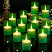 12Pack Flickering Flameless LED Candles with Timer, Battery 12Pack-Timer Green
