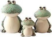 Frog Garden Decoration Set of 3, Garden Frog Cute Ceramic Statues Yard Decoration Outdoor Statues for Decorations for Pond Pool Patio, Green, Decor