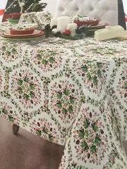 Fiesta HOLIDAY Tablecloth 60" x 84" Christmas Pinecones Holly red green berries
