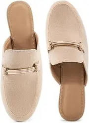 [Alicegana] Mules for Women Flats: Comfortable Round Toe Slip on Womens Mules Buckle Backless Loafers Shoes