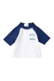 JOE FRESH Infant 3-6M Short Sleeve UV Rash Guard White Blue Fin-Tastic Dude