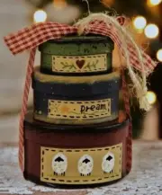 PRIM COUNTRY OVAL HANGING MINI " DREAM " 3 pc BOX SET ORNAMENT FOLK ART hg