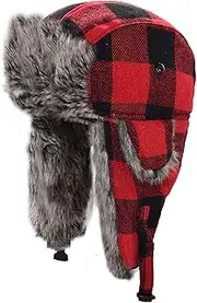 [CVMRBY] Winter Hats,Bomber Hat Trapper Hat for Men Plaid Aviator Hat with Earflap and Chin Strap Keep Warm Pilot Cap for Hunting Walking Skiing Winter