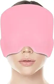 Migraine Relief Hat Ice Headache Wrap for Puffy Eyes, Tension, Sinus, Stress Relief Half Face Ice Pack Wearable and Reusable 180° Gel (Pink)
