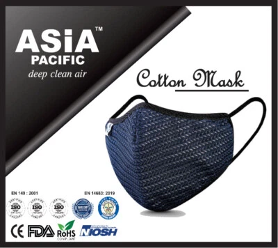 Premium Reusable 5 Layers Cotton Face Mask Blue (CE/NIOSH/ROHS Certified)