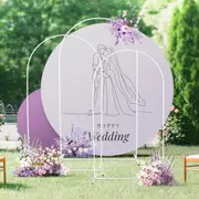ACA 3PCS Oval Wedding Arch Backdrop Background Stand Flower Frame Gate Archway Decor White