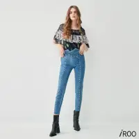 在飛比找momo購物網優惠-【iROO】珍珠丹寧窄管褲